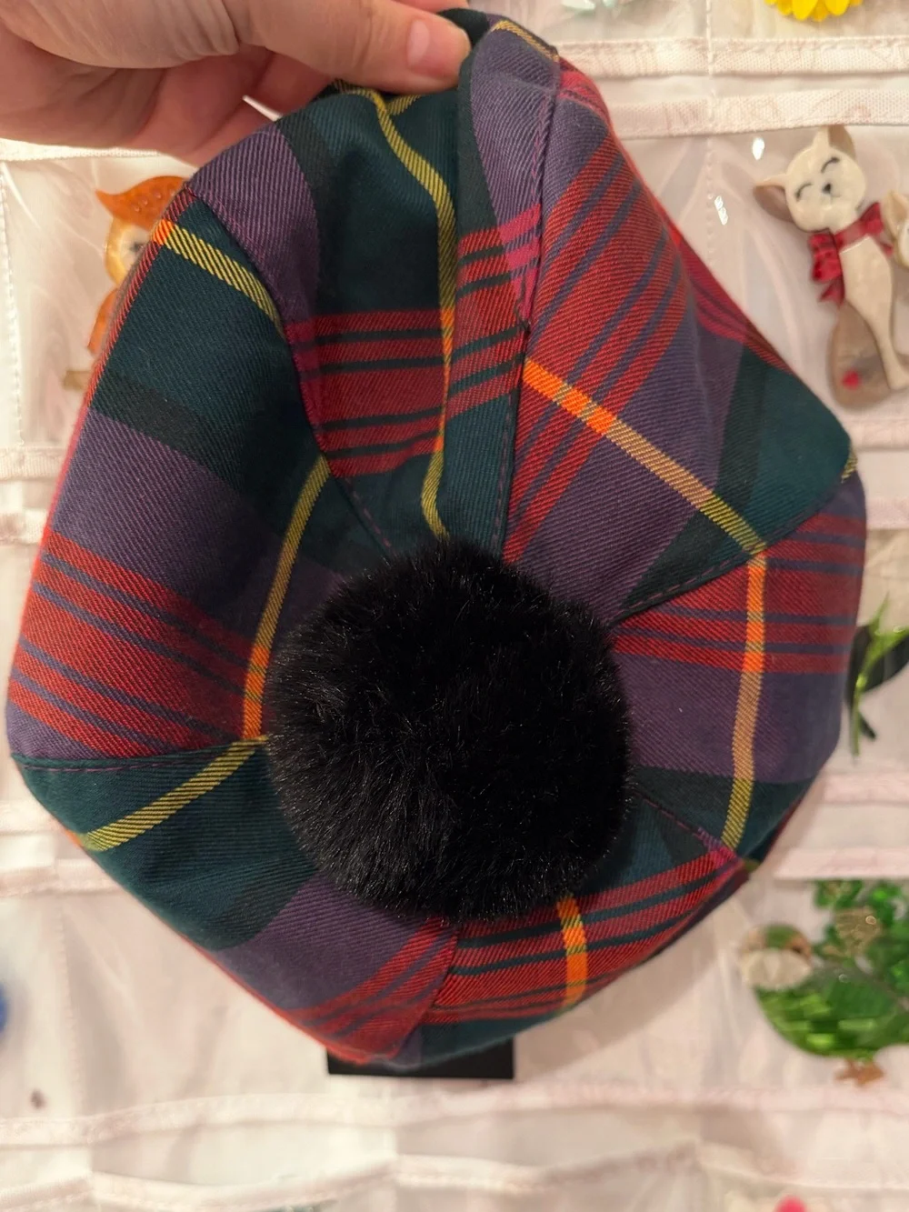 NWT Collectif Etude Check Pom-Pom Beret Multicoloured